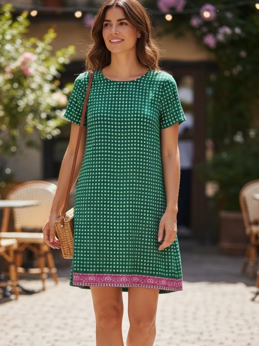 J CREW Factory Gallery Green Medallion Pink Paisley Preppy Shift A Line Dress 4